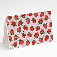 Caroline's Treasures BB5146GCA7P Strawberries on Pink Greeting Cards and Envelopes Pack of 8 Blank Cards with Envelopes Whimsical A7 Size 5x7 Blank Note Cards
