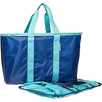 CleverMade 30L SnapBasket Collapsible Tote Bag 2PK - Reusable Collapsible Durable Grocery Shopping Bag - Heavy Duty Large Structured, Navy/Teal