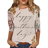 Tops,Mama Shirts for Women Mothers Day 3/4 Sleeve Graphic Tee Tops Casual Grandma Gifts Round Neck Blouse Plus Size Tops for Women 3/4 Sleeve