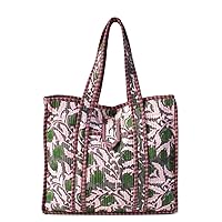Women Cotton Quilted Tote Bag Indian Hand Block Multi Floral Printed Handbag