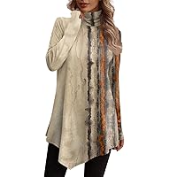 Tunic Tops for Women Loose Fit High Neck Casual Shirt Fall Fashion Button Long Sleeve Printed Tees Blouses