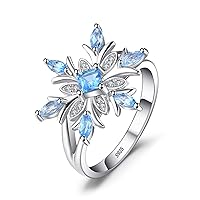 JewelryPalace Snowflake Real Swiss Blue Topaz Ring Women, Blue Topaz Blue Jewellery Set, Ring Silver 925 Square Marquise Gemstone Girls, Jewellery with Natural Stone Christmas Gifts Women