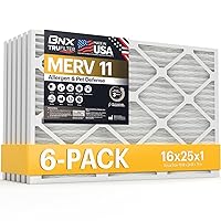 BNX TruFilter 16x25x1 Air Filter MERV 11 (6-Pack) - MADE IN USA - Allergen Defense Electrostatic Pleated Air Conditioner HVAC AC Furnace Filters for Allergies, Dust, Pet, Smoke, Allergy MPR 1200 FPR 7