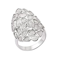 2.00 CTW Natural Diamond Polki Cluster Ring 925 Sterling Silver Platinum Plated Slice Diamond Jewelry