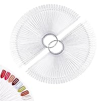 Subay 100pcs Fan-shaped Nail Swatch Sticks with Number Stickers, False Fake Nail Art Tips Sticks Polish Gel Salon Display Practice Tools with Metal Split Ring Holder
