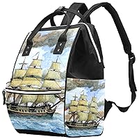 Watercolor Sailing Boat on Ocean Diaper Bag Travel Mom Bags Nappy Backpack Large Capacity for Baby Care