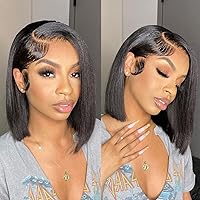 UNICE 5x5 HD Lace Closure Bob Wigs Human Hair Straight Short Bob Glueless Wigs Undetectable Transparent Lace Wig Pre Plucked for Women 180% Density 12 inch