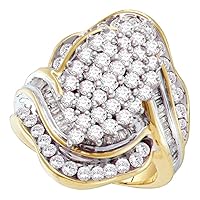 The Diamond Deal 10kt Yellow Gold Womens Round Prong-set Diamond Oval Cluster Ring 1-3/4 Cttw