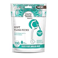 GuruNanda Dental Mint Floss Picks - Non- Shred Thread with Angled Pick for Effective Plaque Removal - Dentist Recommened - Travel Friendly for Adults & Kids - 100 Pack