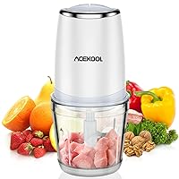 Mini Food Processor with 2.5 Cup Glass Bowl, Acekool Small Electric Food Chopper for Vegetables Meat Fruits Nuts Puree - 300W 2 Speed Kitchen Food Processor With Sharp Blades