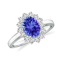 Natural Tanzanite Princess Diana Halo Ring for Women Girls in Sterling Silver / 14K Solid Gold/Platinum