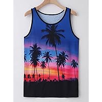 KARFE T-Shirts for Men Men Tropical Print Tank Top Edmer (Color : Multicolor, Size : Medium)