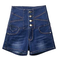Women's Denim Shorts High Waist Cutoff Mini Length Blue Jeans Hole for Women