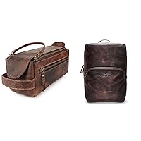 LUXEORIA Leather Backpack and Toiletry Bags combo for Men and Women, Perfect gifts for Travel, Genuine Leather Shaving, dopp kit with Laptop Backpack