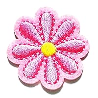 Nipitshop Patches Beautiful Pink Daisy Flower Handmade DIY Embroidery Patches Iron On Patches Sew On Applique Patch Custom Backpack Patches for Men Women Boys Girls Kids