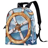 Travel Backpack for Men,Backpack for Women,Vintage Marine Anchor Rudder,Backpack