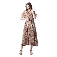 NOVICA Artisan Hand Embroidered Cotton Wrap Dress with Floral Motif Clothing Multicolor Beige India 'Summer Harvest'