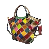 Multicolor Purses and Handbags for Women Genuine Leather Fashion Colorful Square Stitching Shoulder Bags Large Satchel