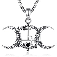 EUDORA Harmony Ball 925 Sterling Silver Triple Moon Goddess Necklace for Women, Wiccan Sigil of Lilith Pendant Chakra Hecate Wheel Necklace Protection Amulet Witch Witchcraft Jewellry Gift, 22