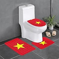 Vietnamese Flag Print Bathroom Rugs Sets 3 Piecyrofiber Non-Slip Bath Mat, Non-Slip Contour Mat, Toilet Lid Cover