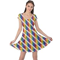 CowCow Womens Colorful Retro Geometric Gem Triangle Abstract Rainbow Short Sleeve Dress, XS-5XL