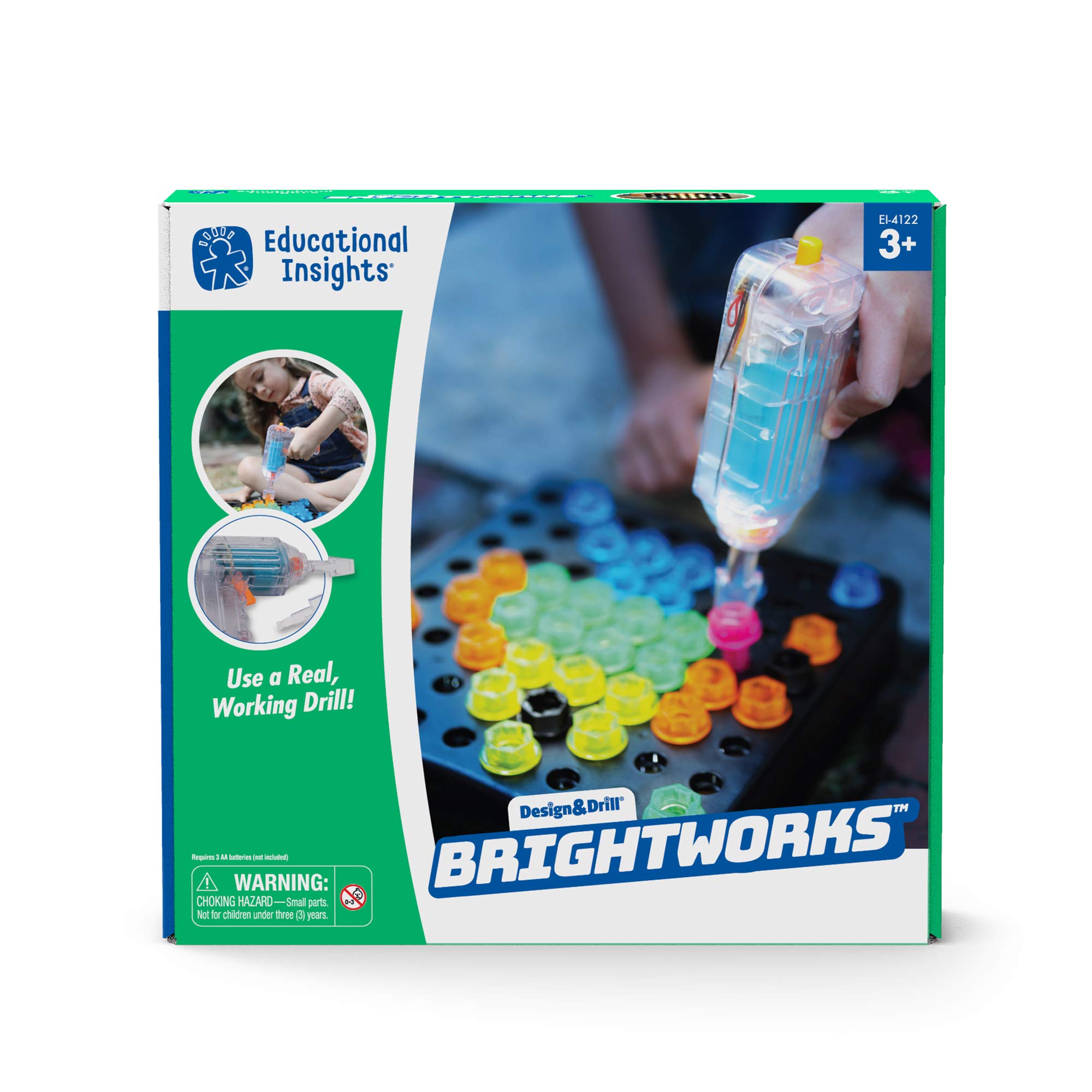 Educational Insights Design & Drill BrightWorks – 84-Piece Light Up Drill Set, STEM Learning with Toy Drill: Ages 3+