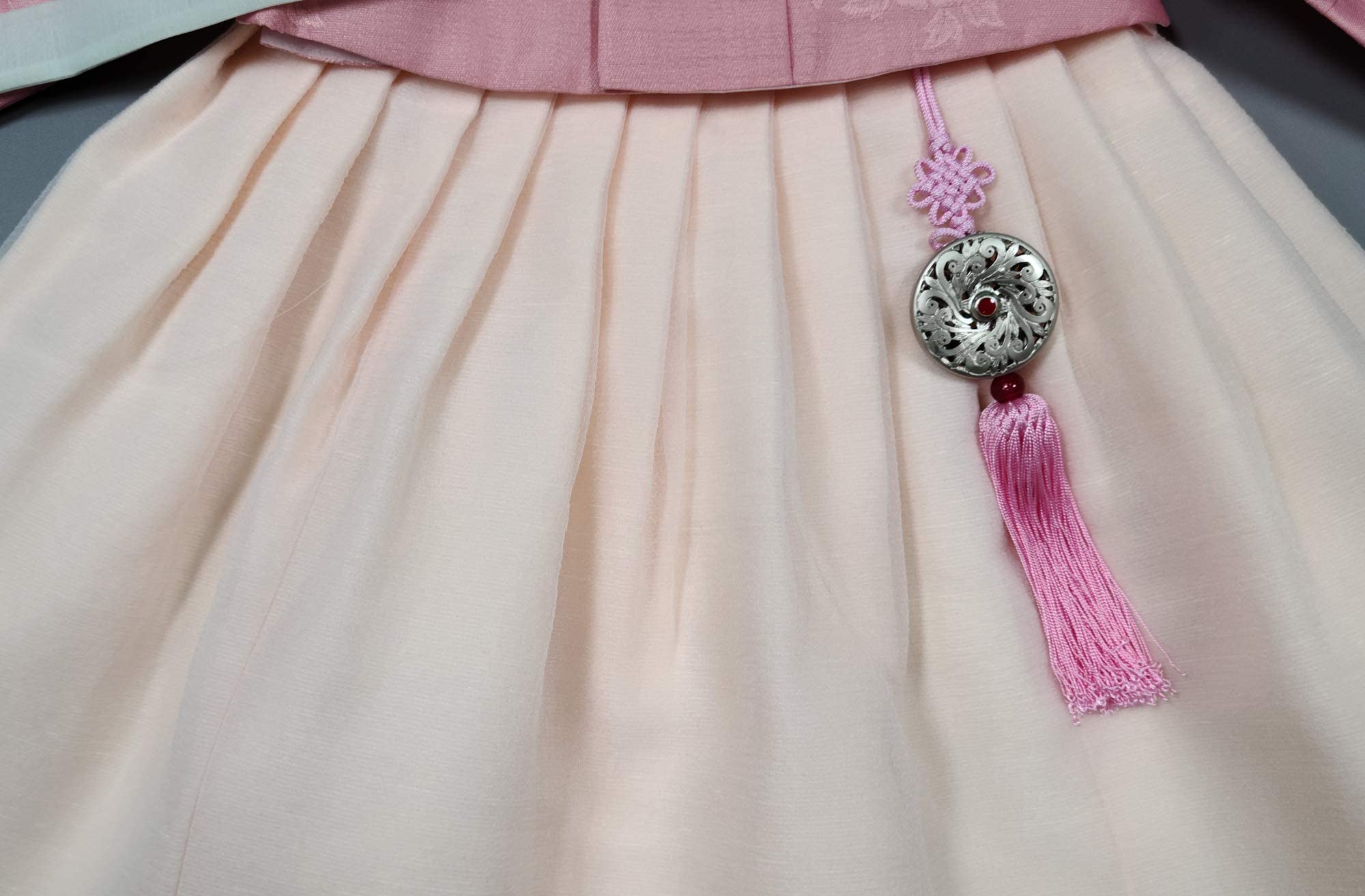 100 Day Birth Hanbok Korea Traditional Dress Lovely Dusty Pink Top Chiffon Layers Skirt