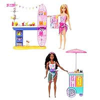 Barbie Playset & 2 Dolls with 20+ Accessories, Beach Boardwalk Set Includes Snack Stand, Ice Cream Kiosk, Puppy & Themed Pieces