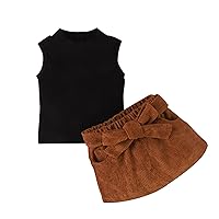 Shirt and Pants Set for Teen Girls Toddler Girls Sleeveless Solid Ribbed T Shirt Tops Vest Skirt Outfits Infant Sleepers (Black, 6-12 Months)