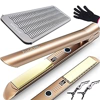 PRO Nano Titanium Flat Iron Hair Straightener and Curler 2-in-1 with Resistant Silicone Mat Pouch for Travel Flat Iron