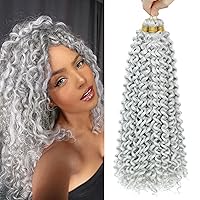 Light Grey Crochet Curly Hair Extensions 3pcs 14inch Marlybob Curly Crochet Hair Braids Twist Braiding New Water Wave Synthetic Hair Bundles (Silver Grey, 3pcs)