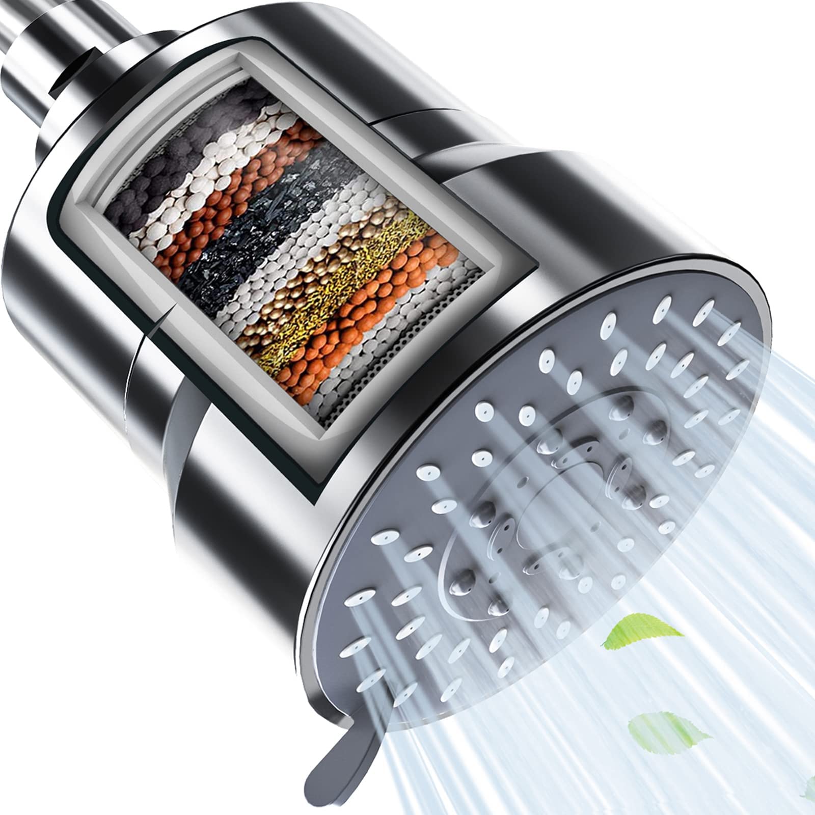 Filtered Shower Head, 5 Modes High Pressure,15 Stage Hard Water Shower Head Filter for Remove Chlorine and Harmful Substances