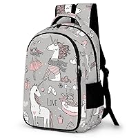 Doodle Princess with Unicorn Laptop Backpack Durable Computer Shoulder Bag Business Work Bag Camping Travel Daypack