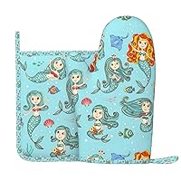 Marine Sea Life Print Hot Pads Oven Mitts Polyester Pot Holders2-Piece Sets Spring/Summer Heat Resistant