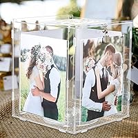 OurWarm Acrylic Wedding Card Box with Picture Frame for 8x10 Photos, Large Rotatable Envelope Post Money Gift Box Holder with Lock Slot for Reception Anniversary Graduation Birthday Party Baby Shower