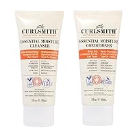 CURLSMITH - Essential Moisture Cleanser + Conditioner Duo Pack, Gentle Shampoo and Lightweight Conditioner for Wavy, Curly and Coily Hair, Vegan (3 fl oz/88ml x 2) Travel or Trial Size