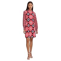 Donna Morgan Women's Long Sleeve Mock Neck Floral Printed Fit and Flare Dress