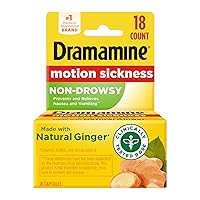 Dramamine Motion Sickness Raspberry Cream Chewable Tablets 12 Count 2 Pack and Ginger Capsules 18 Count