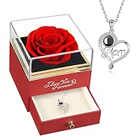 WILDLOVE Preserved Real Red Rose with I Love You Mom Necklace, Birthday Gifts for Mom from Daughter Son, Mom Gifts for Mothers Day, Christmas, Flower Gifts for Women