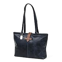 Claire Chase Navy Tote with Zippered Closure and Leather Flap