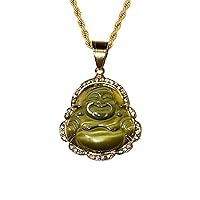 Men Women Jewelry Iced Laughing Green Bottle Green Jade Buddha Pendant Necklace Rope Chain Genuine Certified Grade A Jadeite Jade Hand Crafted, Jade Necklace, 14k Gold Filled Laughing Red Jade Buddha Necklace, Green Jade Medallion, Fast Prime Shipping