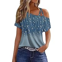 Women's Tops Fashion Casual Print Sexy Cold Shoulder Short Sleeve T-Shirt Top Summer, S-3XL