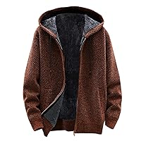 Knitted Hoodies for Men Casual Slim Full Zip Thick Sweater Cardigan Solid Crewneck Cardigan Sweater Knitwear with Pocket
