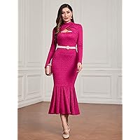 Fall Dresses for Women 2023 Wrap Front Cut Out Mermaid Hem Dress Without Belt Dresses for Women (Color : Red Violet, Size : Small)