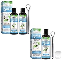 3Pack Coconut Oil Pulling for Teeth and Gums(8 Fl.0z), Alcohol-Free,Natural Coconut & Mint Oil Pulling Mouthwash with Tongue Scraper, Pulling Oil for Oral Hygiene, Fresh Breath, Teeth Whitening(237ML)