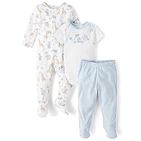 The Children's Place Baby and Newborn 100% Cotton Take Me Home 3-Piece Long, Short Sleeve Bodysuit, and Pant