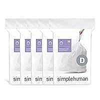 simplehuman Code D 100 Count, Genuine Custom Fit Liners, Drawstring Trash Bags in Dispenser Packs, 20 Liter / 5.3 Gallon, White