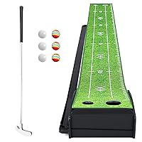 Golf Putting Green Mat with Putter and 6 Golf Balls, Golf Putting Practice Mat Equipment with Auto Ball Return System for Home Office Backyard Indoor Outdoor Use