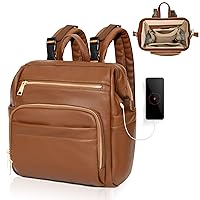 Small Diaper Bag Mini Diaper Bag Backpack Leather Diaper Bag With 12 Pockets Baby Travel Bag,2 Insulated Pockets,USB Charging Port,Stroller Straps,Brown