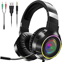 NJSJ RGB Gaming Headset with Microphone for PS4, PS5, Xbox One, PC Headset with Stereo Surround Sound-RGB Flowing Light-Memory Foam Earcups for Mac, Laptop, Phone(E300)